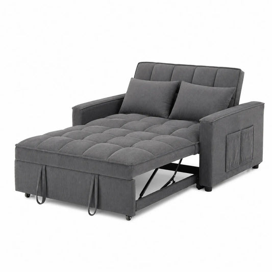 2-Sitzer Schlafsofa aus Stoff Grau mit Kissen