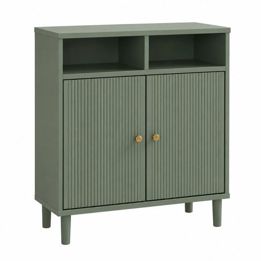 Sideboard aus Holz mit zwei Türen, Grün, 80cm x 90cm x 30cm