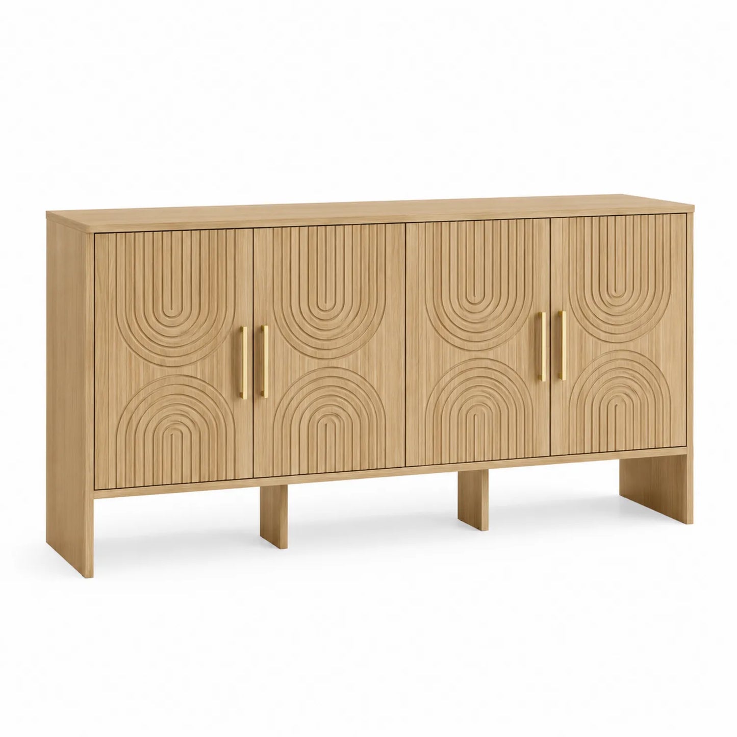 Sideboard aus Holz mit Eichefurnier, 4 Türen, goldene Griffe 160x40x75cm
