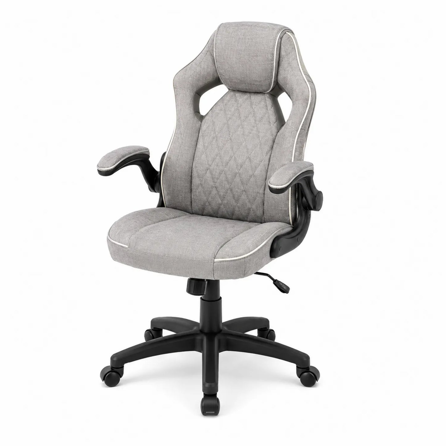 Ergonomischer Bürostuhl mit Polyesterbezug und Klapparmlehnen in Hellgrau
