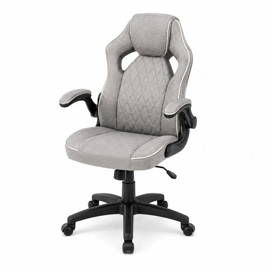 Ergonomischer Bürostuhl mit Polyesterbezug und Klapparmlehnen in Hellgrau