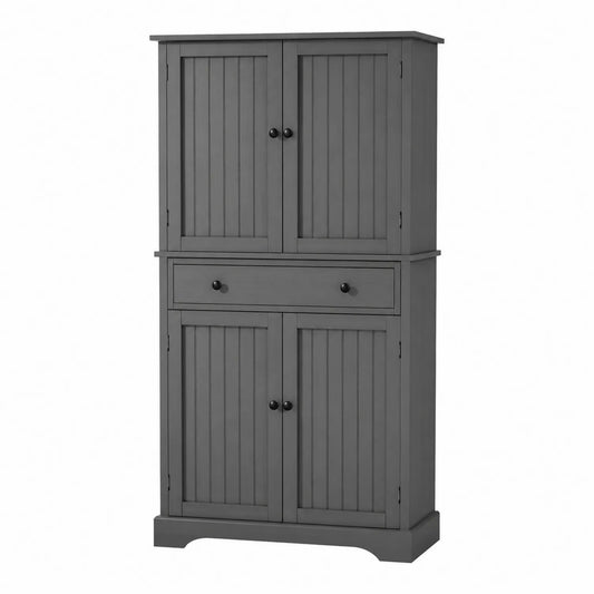 Grauer Hochschrank aus MDF mit Türen und Schublade
