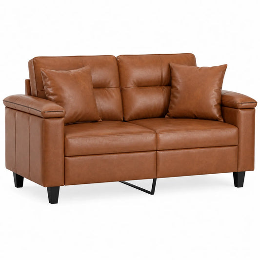 2-Sitzer Sofa aus Kunstleder Braun mit Kissen